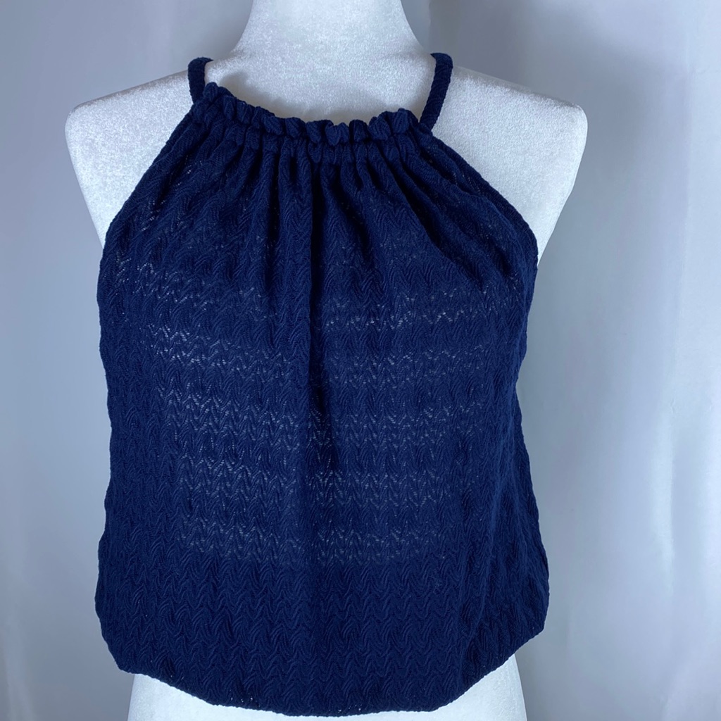 Ramy Brook Noah Textured Tank Top Navy Nwot Missing Size Tag